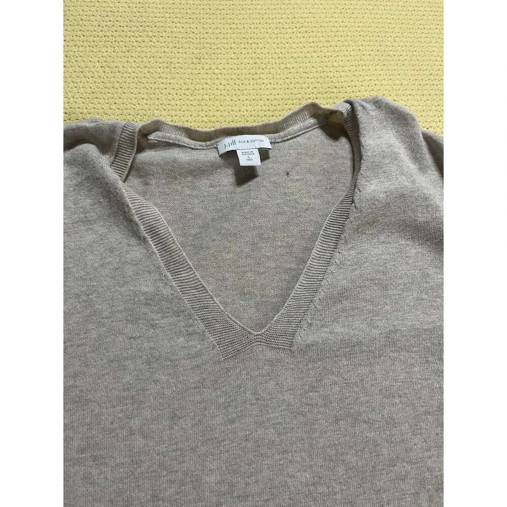 J.Jill V Neck Sweater Size Large Tall Silk Cotton Chic Neutral Classic Preppy